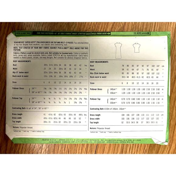 Vintage 1970s Simplicity 9348 Sewing Pattern Size 12 Dress Top & Belt COMPLETE - Picture 2 of 2